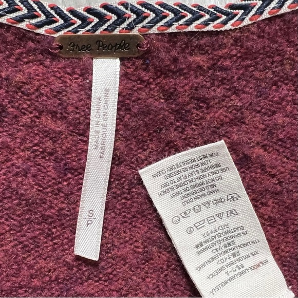 SOLD-Free People Fringe Hem Cranberry Raglan Crochet Knit Pullover Wool Sweater - Picture 8 of 9